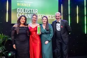 Rachel Willox of Goldstar, winners of 2024 Trades Awards withe the judges.